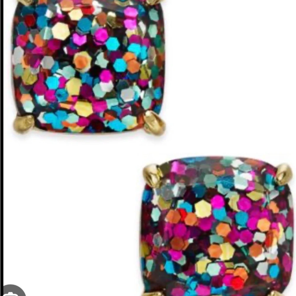 Kate Spade Multicolor Square Glitter Stud Earrings | Gold Setting - Dust Bag